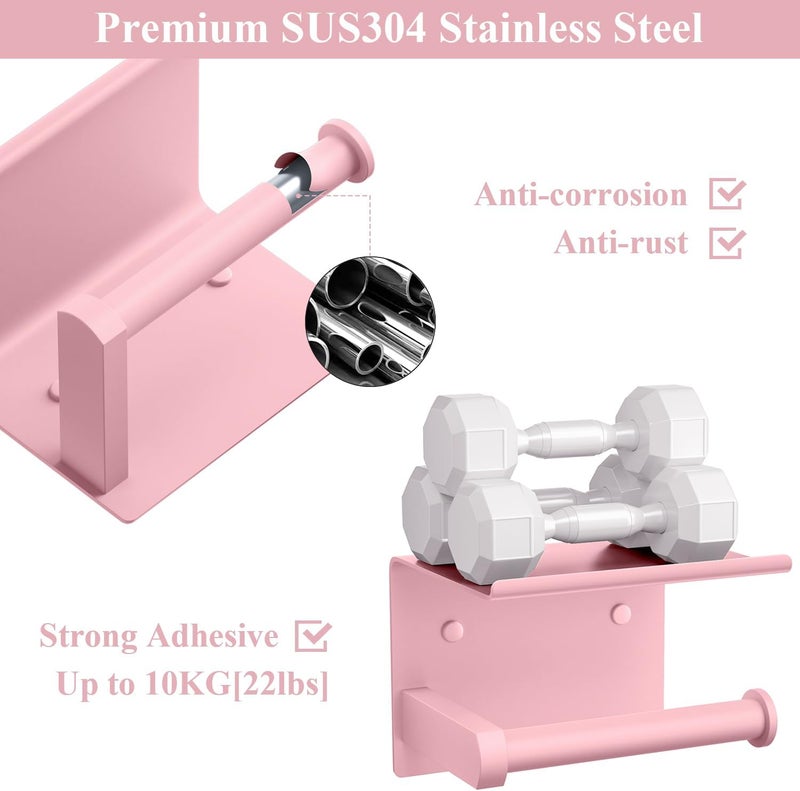 Tindbea Toilet Paper Holder with Phone Shelf, Adhesive or Screw Wall Mount Toilet Tissue Roll Holder, Rustproof & Multifunctional Stainless Steel Bathroom Storage Dispenser (Blush Pink) - Image 4